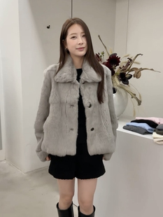 韩系中古兔貂皮皮草外套2025冬季新款高级感皮毛一体毛毛短上衣女