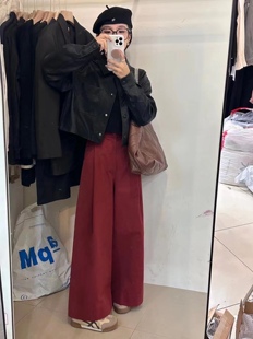东大门chic设计感阔腿裤23早秋新品松紧腰显瘦休闲裤百搭九分裤子