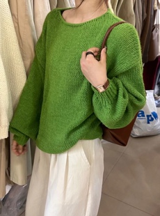 棉羊毛针织衫上衣女2026秋季新款韩版宽松慵懒风软糯圆领套头毛衣
