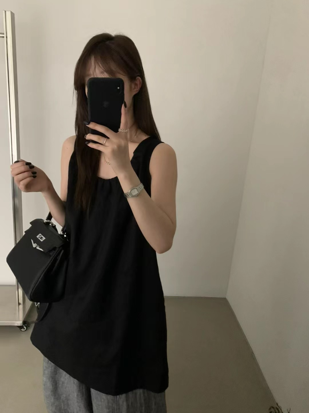 韩系慵懒风亚麻中长款无袖背心连连衣裙