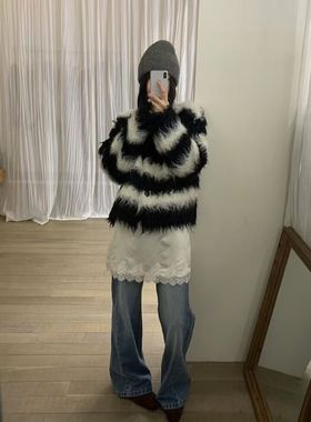 韩系ins氛围感环保卷毛开衫外套女25冬新款设计感小众短款毛衣女