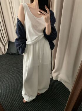 韩系松弛感天丝苎麻松紧腰休闲裤女夏新款慵懒舒适透气阔腿拖地裤