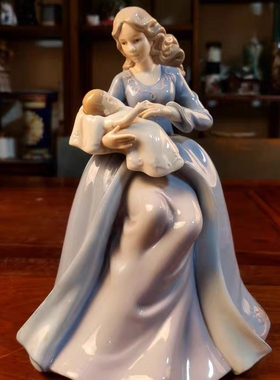 出口西班牙 雅致品牌 手绘陶瓷浮雕釉下彩母子时光工艺品摆件礼品