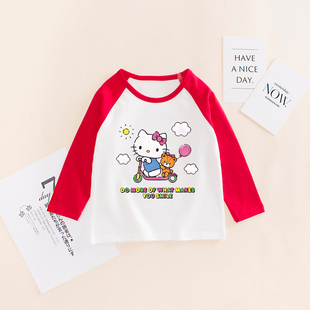 女童长袖T恤宝宝2026新款儿童可爱猫咪春秋装宝宝hellokitty衣服