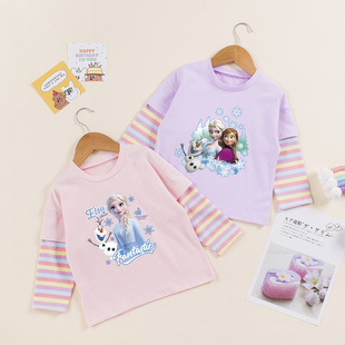 女童长袖T恤秋季2025新款纯棉儿童冰雪奇缘衣服秋天女孩卡通秋装