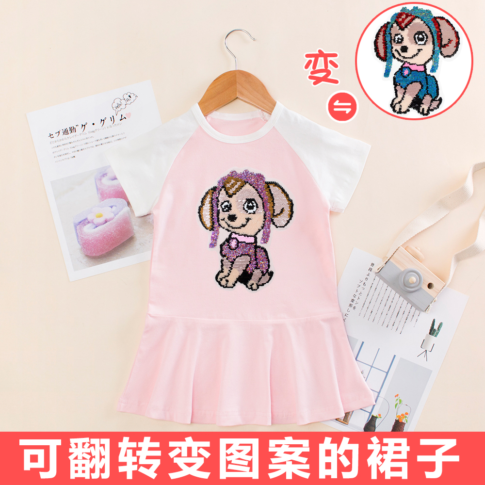 女童拼色短袖裙子卡通韩版连衣裙