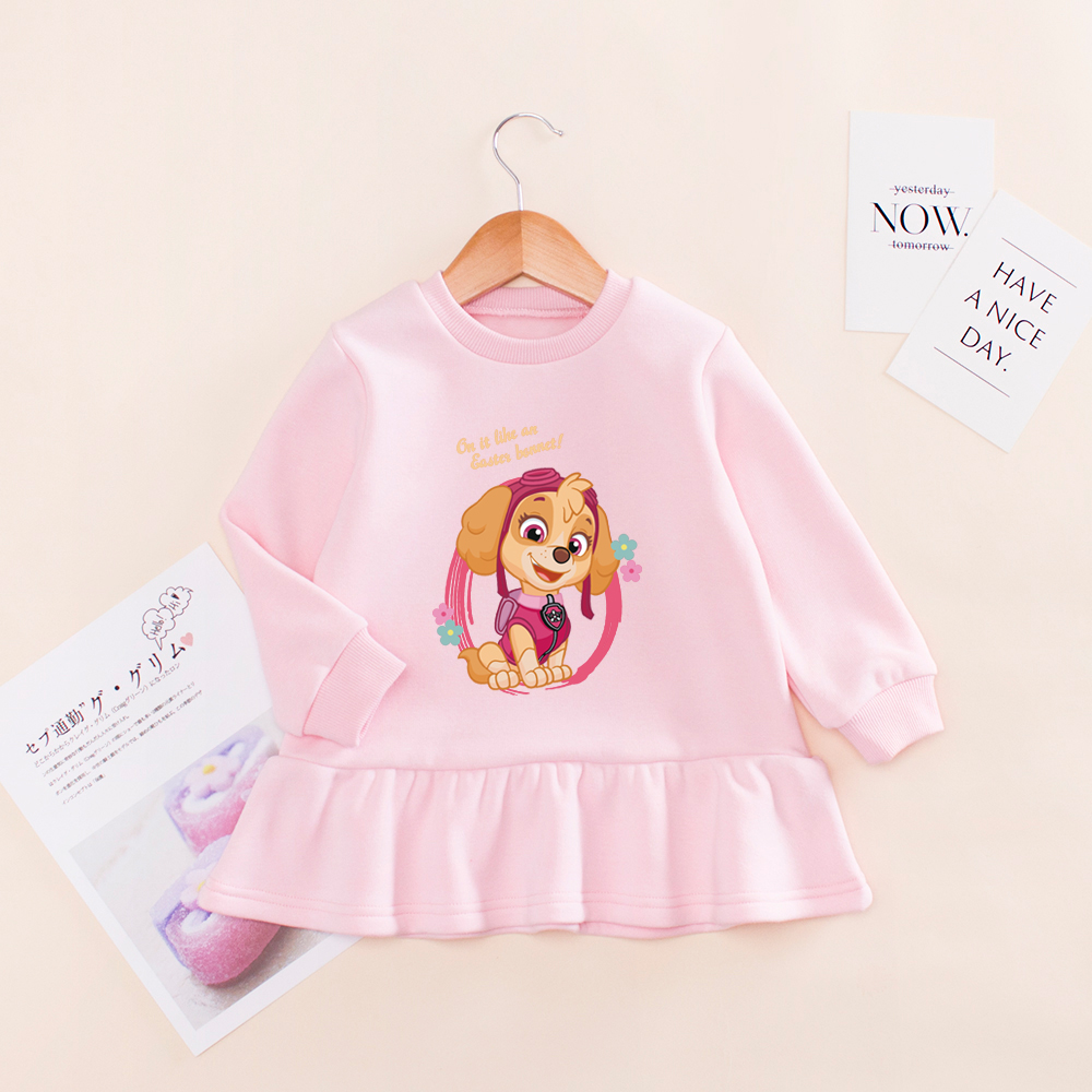 女童裙子秋冬加绒公主裙汪汪队衣服儿童洋气薄绒卫衣裙旺旺队童装