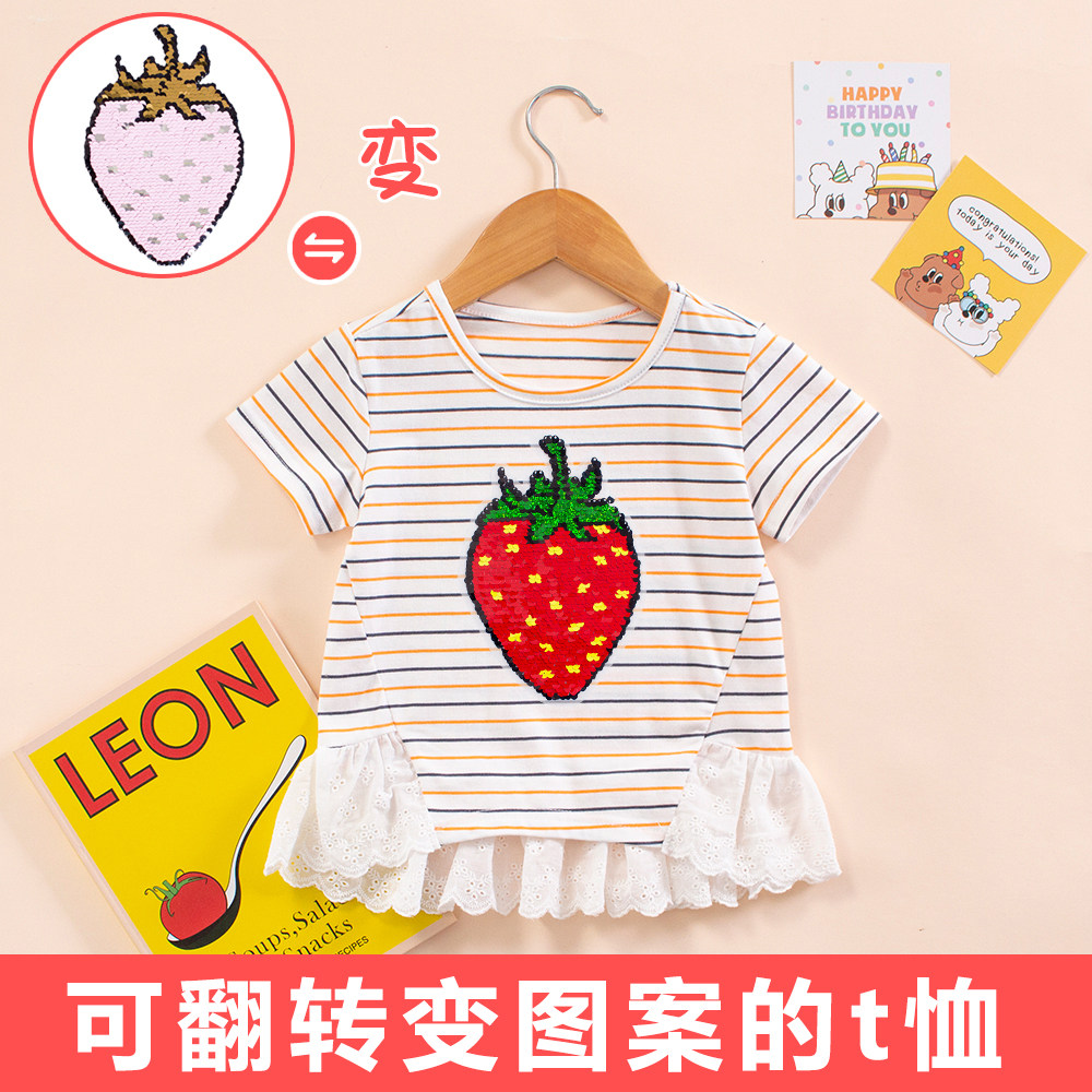女童夏季纯棉条纹上衣裙式t恤薄图片