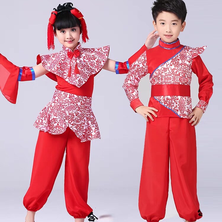 秧歌舞蹈演出服打鼓服元旦幼儿中国风民族舞蹈服开门红演出服喜庆