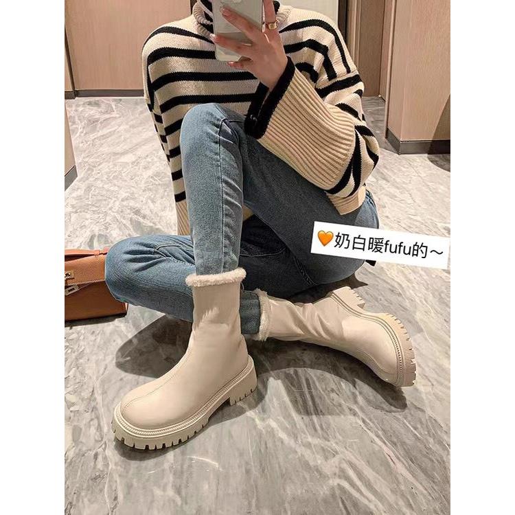 品牌撤柜真皮雪地靴女鞋秋冬季加绒加厚棉鞋冬鞋保暖厚毛棉靴短靴