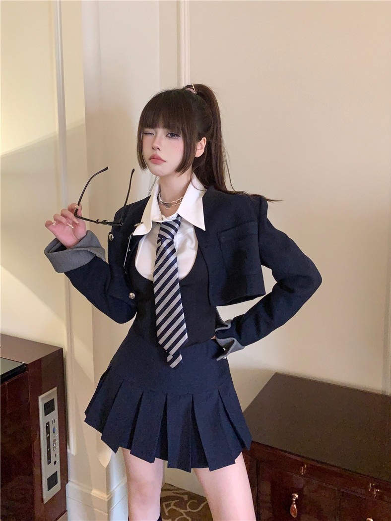 HALLOWEEN COS OOLONG GIRLS AMERICAN BABES BLAZER VEST SHIRT DAUGHTER COLLEGE STYLE UNIFORM SET