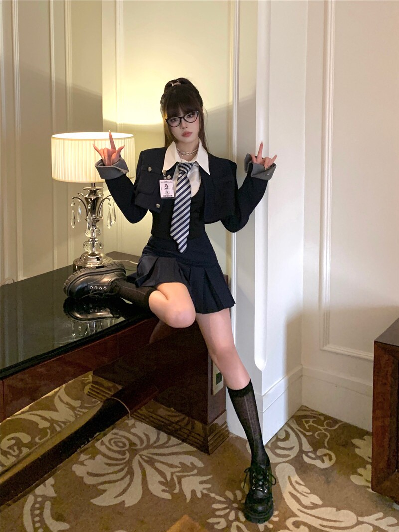 HALLOWEEN COS OOLONG GIRLS AMERICAN BABES BLAZER VEST SHIRT DAUGHTER COLLEGE STYLE UNIFORM SET