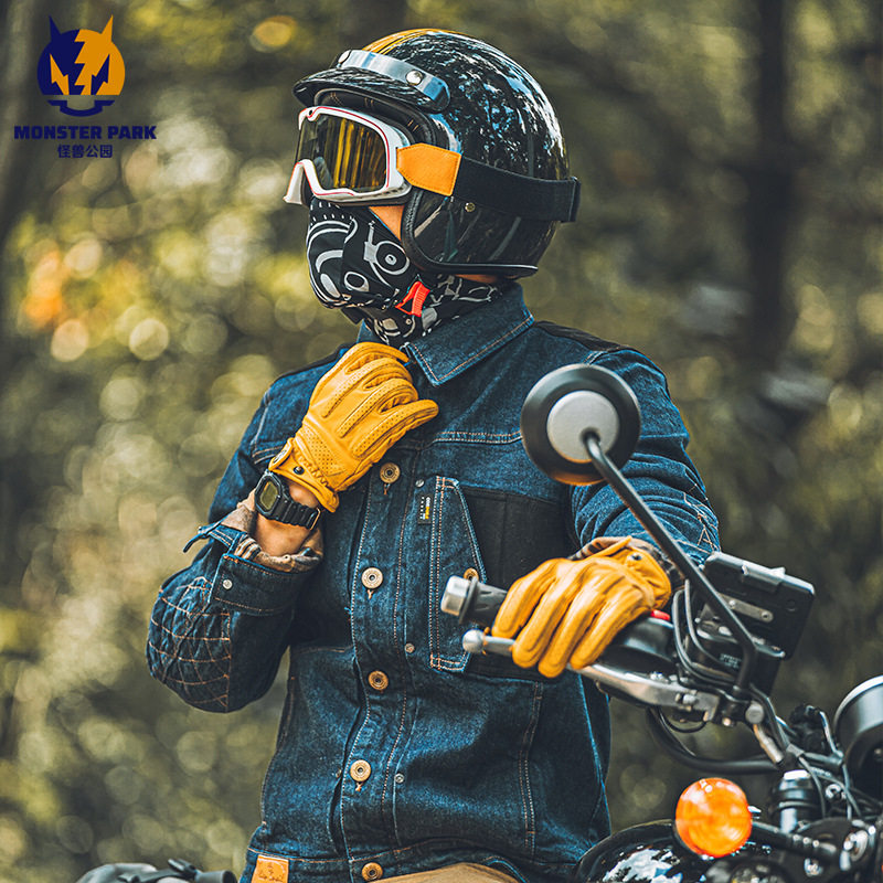 怪兽公园摩托车手套真皮羊皮复古巡航哈雷防摔摩旅骑行机车装备