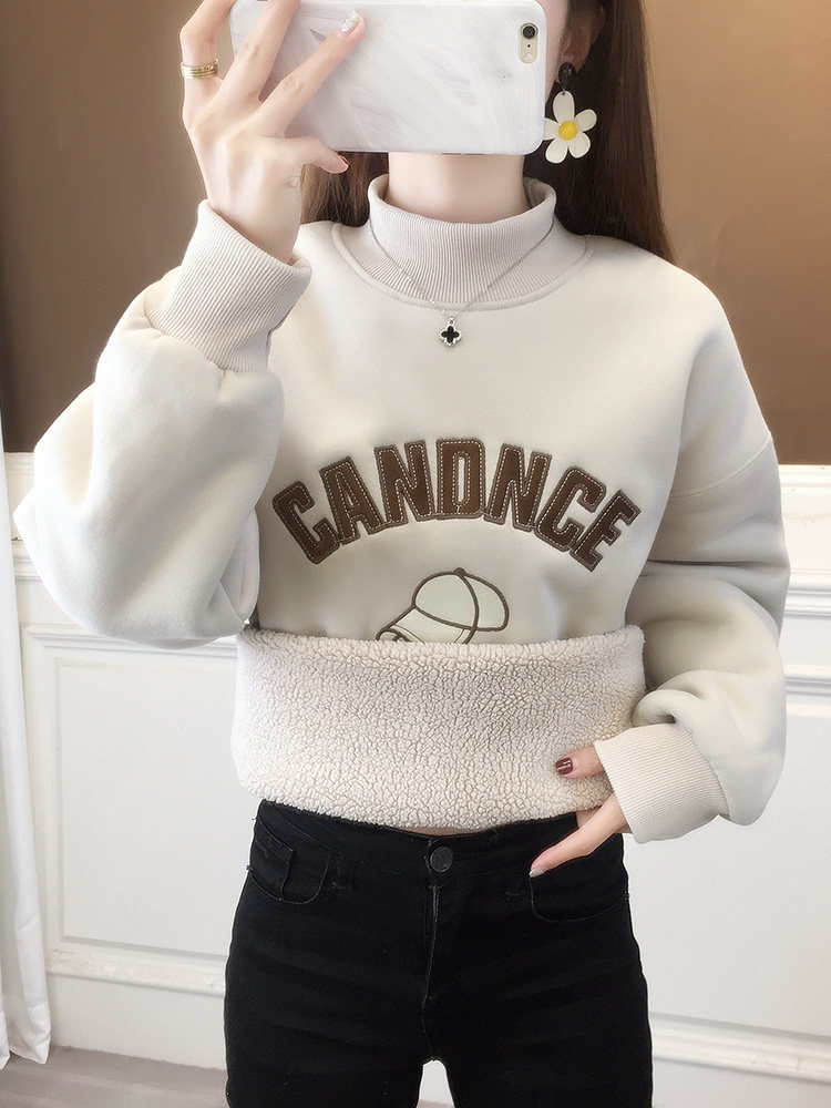 冬季加绒加厚卫衣女2024新款爆款秋冬羊羔绒学生半高领一体绒外套