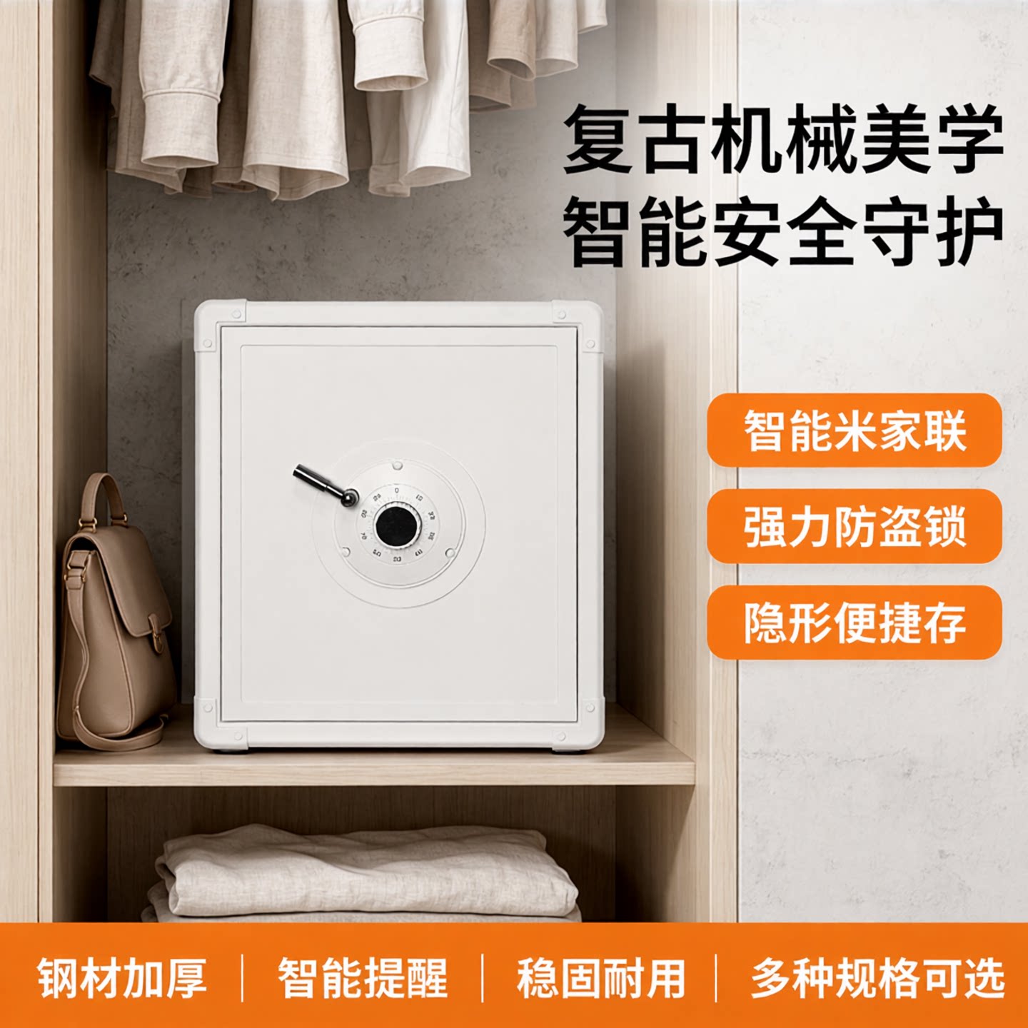 卡唛crmcr复古机械密码保险柜家用2026新款防盗搬不走小型隐形保险箱隐藏式已接入米家APP衣柜保管箱45奶酪白