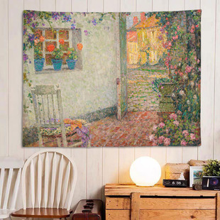 复古油画背景布 玫瑰花园艺术挂布床头装 饰墙布卧室温馨超大挂毯