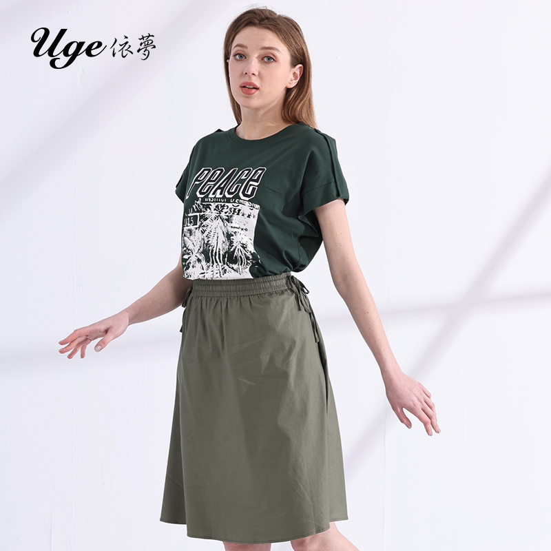 UGE/依梦夏新 款女装韩版字母印花套头衫休闲百搭T恤大码纯棉上衣