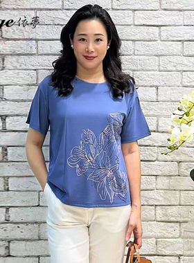 依梦新款舒适亲肤弹力圆领短袖上衣04252285