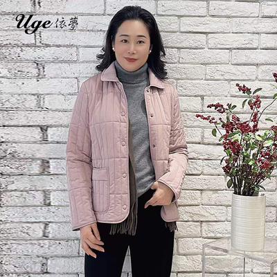 依梦新款翻领纽扣设计粉红色夹棉外套14244745