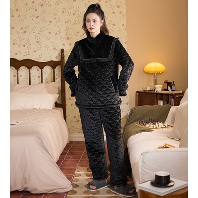 冬季新款三层夹棉加厚睡衣家居服