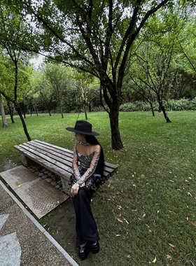 NIGHTMARE原创黑色爵士帽子 英伦大檐毛呢礼帽超大檐10cm爵骑士帽