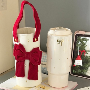 星巴克杯子2025圣诞节暖意融融系列不锈钢随行杯配蝴蝶结杯套礼物