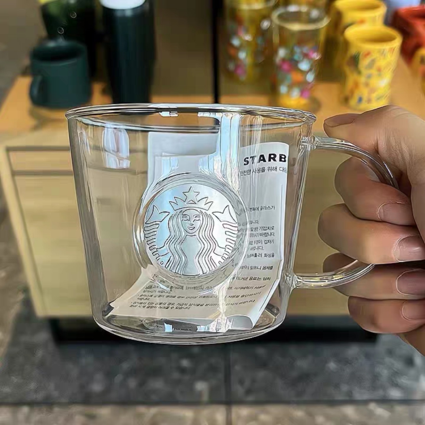 星巴克杯子清仓特价优惠简约高颜值耐330ml 透明铜章办公室玻璃杯