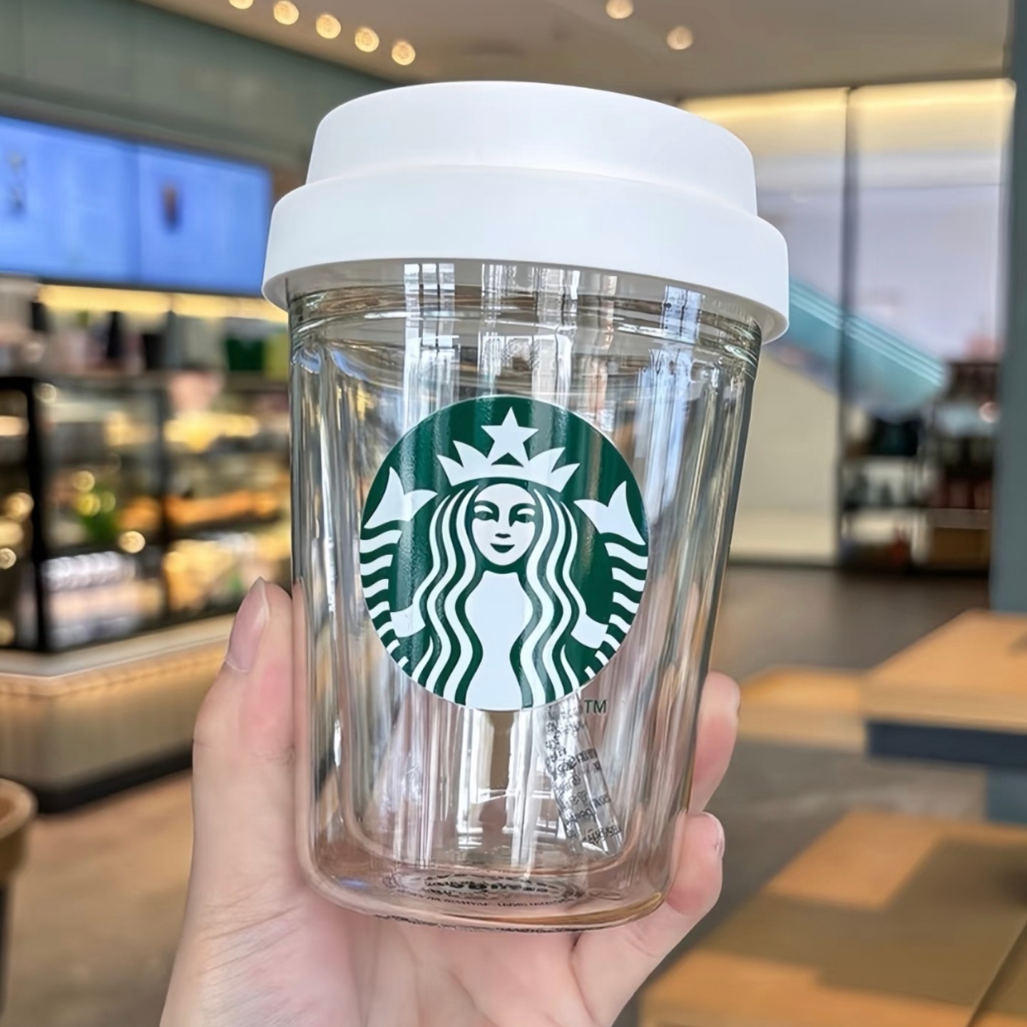 星巴克杯子清仓特价优惠简约高颜值414ml白色经典透明双层玻璃杯