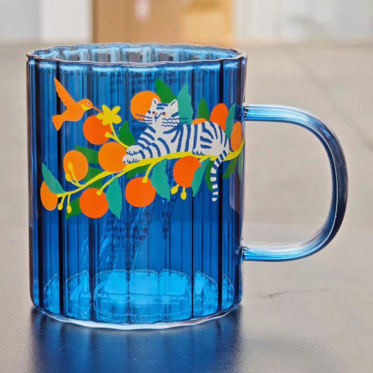 星巴克杯子清仓特价优惠简约高颜值蓝色爬爬虎竖纹玻璃杯节日礼物