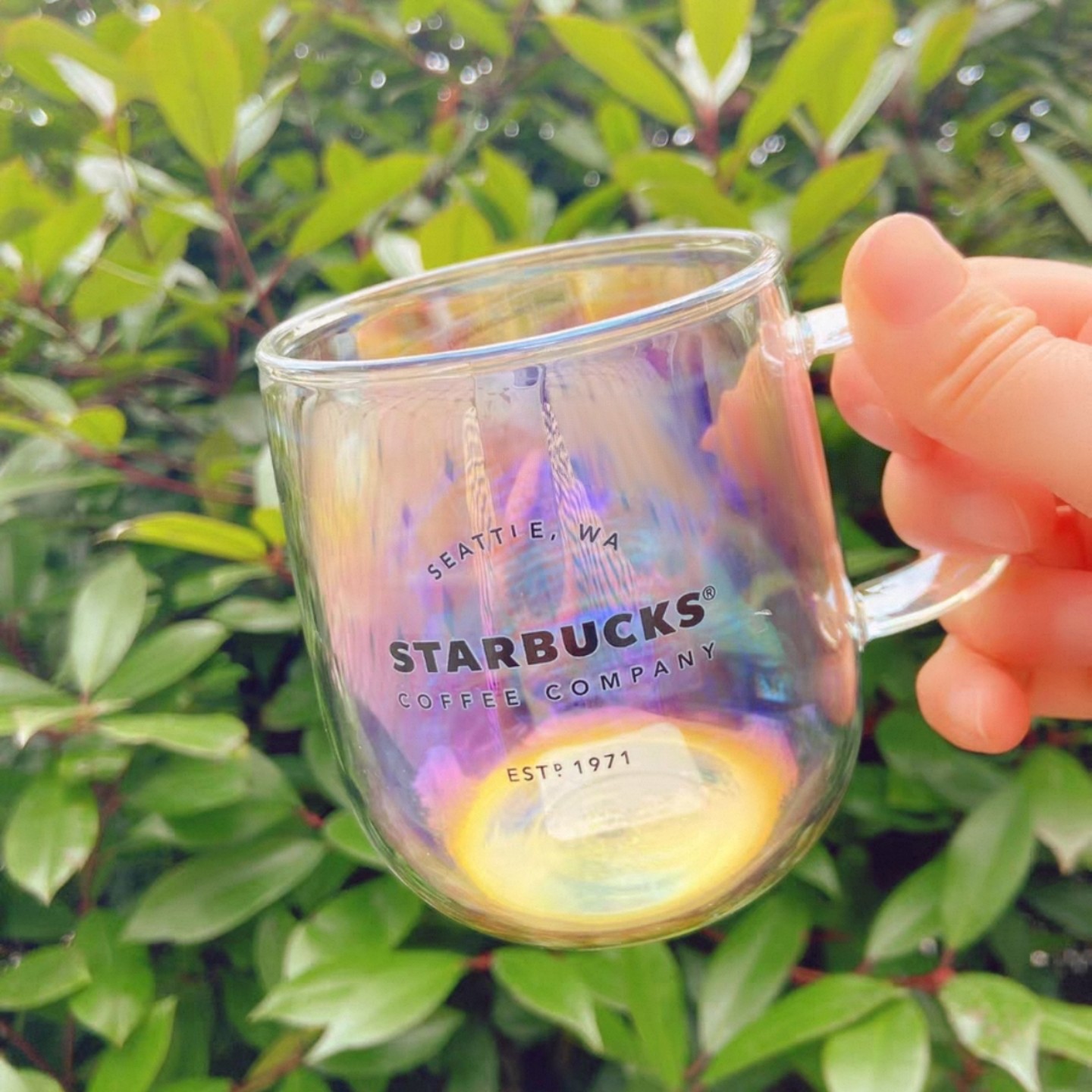 星巴克杯子清仓特价优惠简约高颜值彩虹幻彩玻璃杯节日礼物 355ml