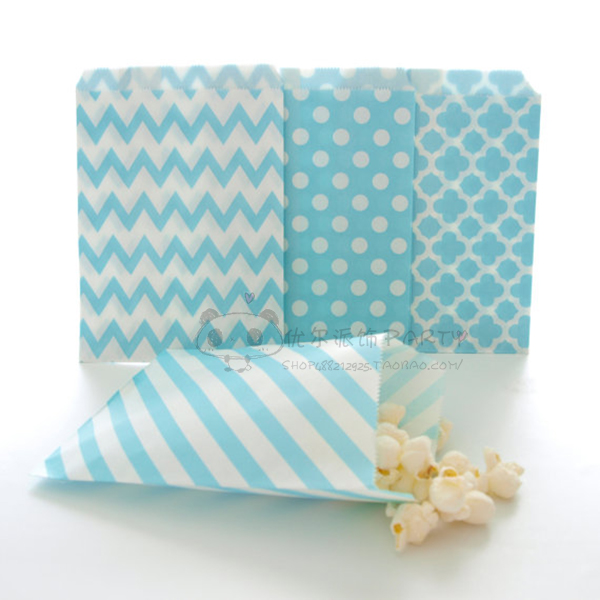 浅蓝色儿童生日糖果袋食品牛皮纸包装袋 曲奇饼干薯条打包袋 25个