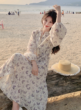 新款现货招财紫色蝴蝶甜美温柔风连衣裙 153 2422P125控188