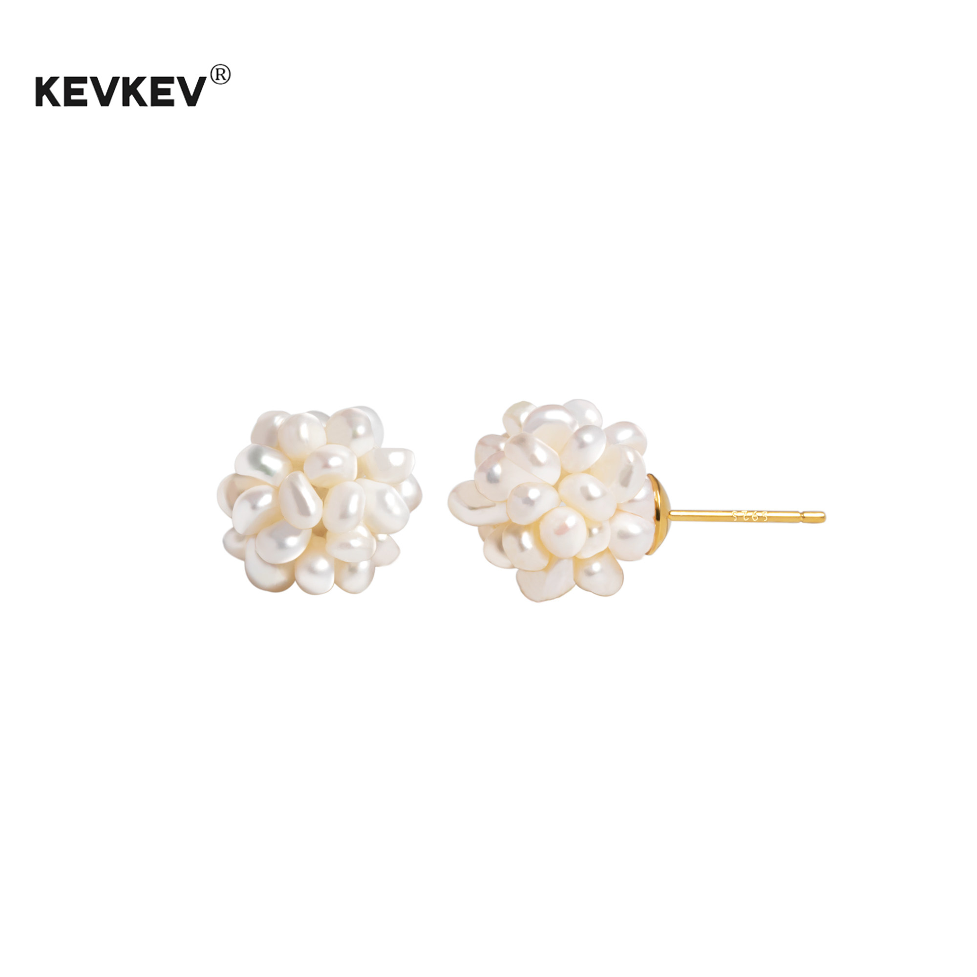 kevkev韩国博主同款珍珠绣球耳钉天然淡水珍珠极简百搭气质耳饰女