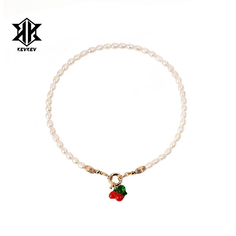 白百何同款樱桃淡水珍珠拼接项链