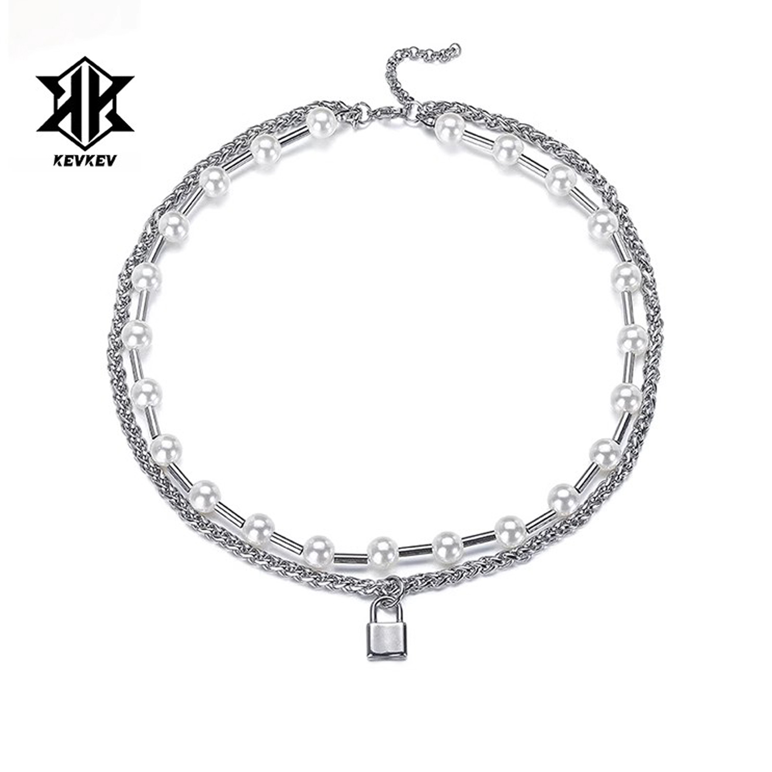 叠戴双层珍珠锁项链男女潮牌