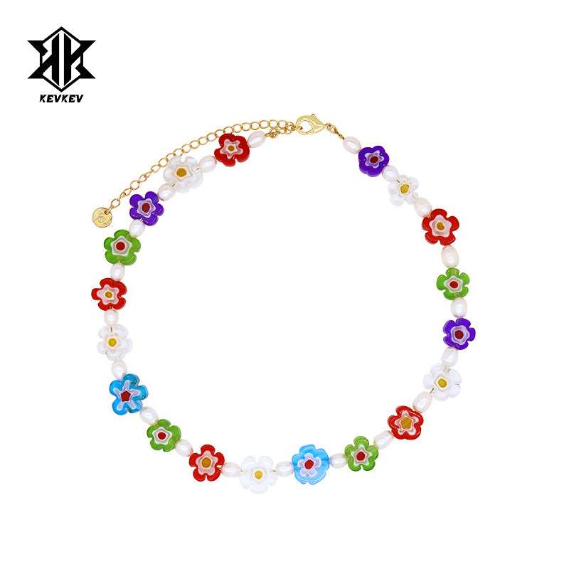 七夕礼物琉璃花朵天然珍珠项链