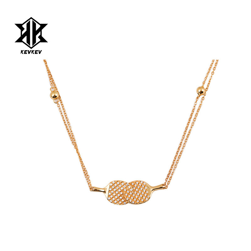 陈梦同款S925银镶钻乒乓球拍项链