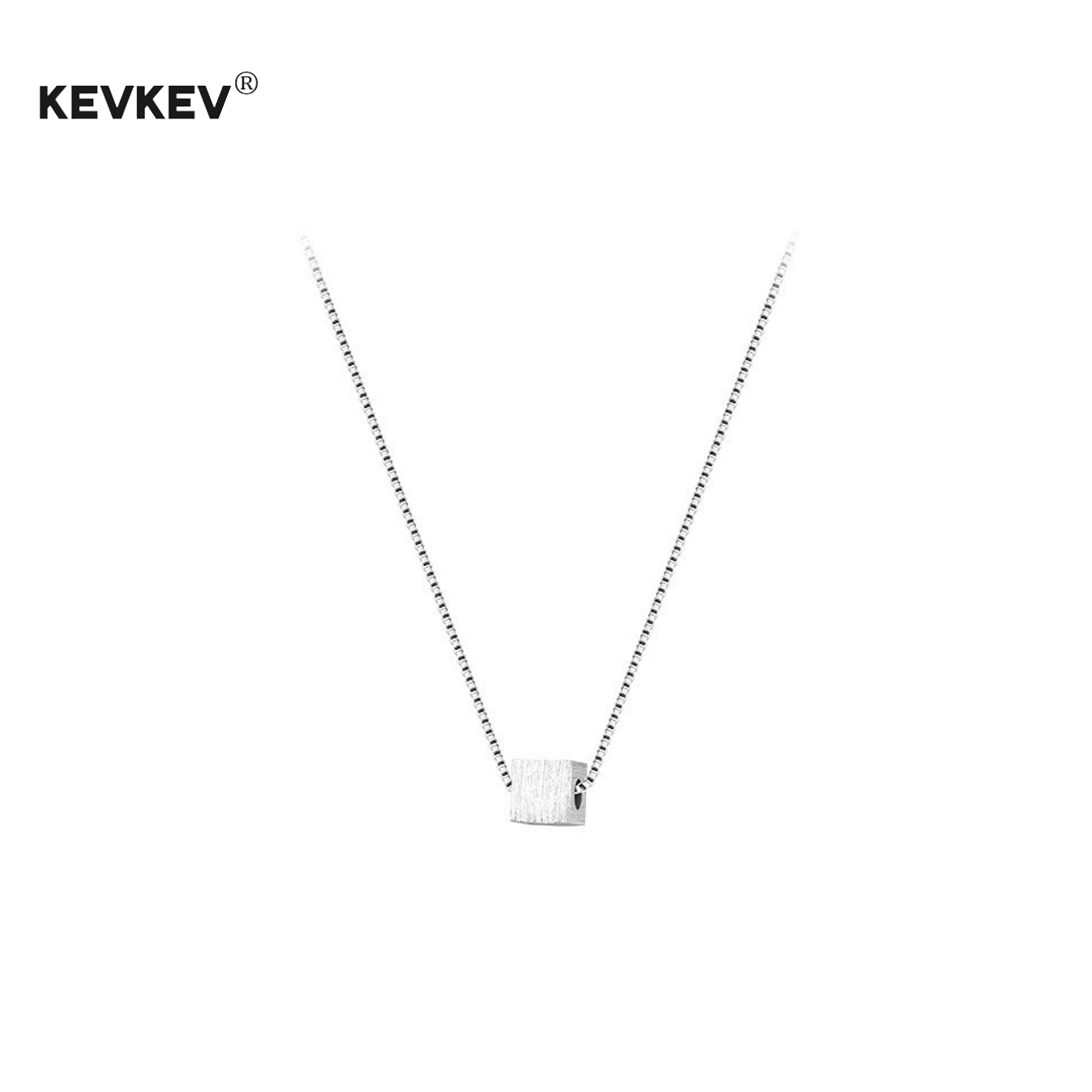 kevkev新款S999足银方糖小方块项链锁骨链简约吊坠韩系毛衣链女款