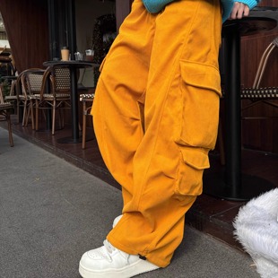 复合加厚秋冬口袋设计感男女款 休闲垂感原创自制美式 裤 灯芯绒工装