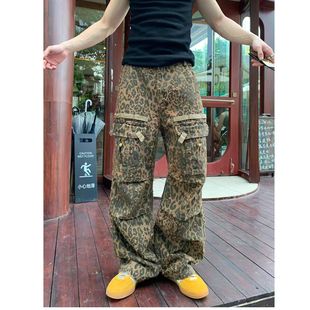 美式 破败感豹纹宽松直筒工装 长裤 获衣局 式 裤 秋冬款 豹纹工装