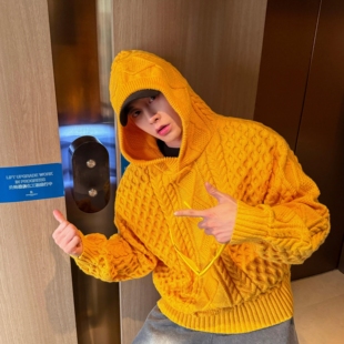 内搭外穿 百搭简约复古连帽外婆织 获衣局 毛衣韩系扭花针织经典