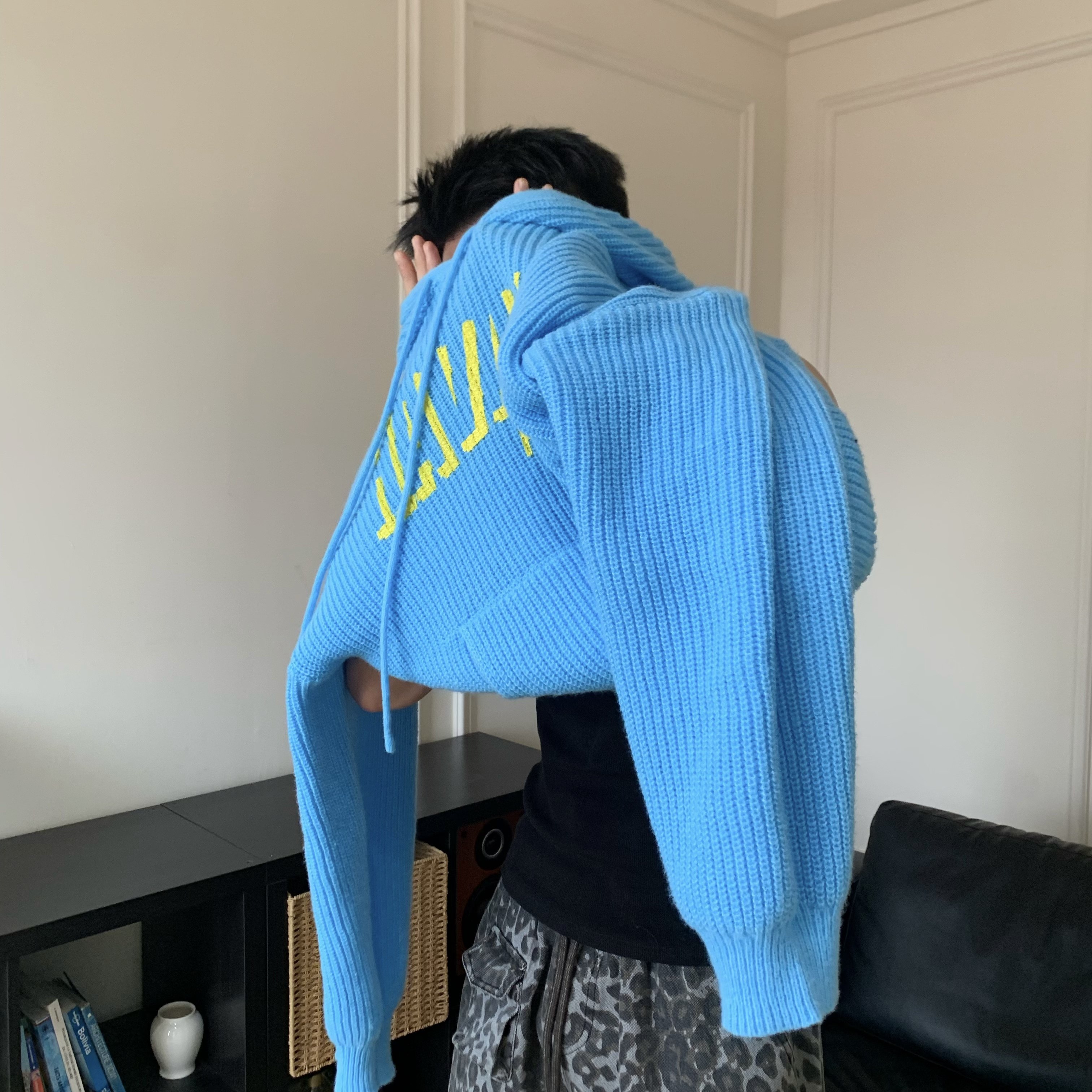 获衣局韩系平纹针织字母印花连帽宽松美式情侣装毛衣蓝色加厚保暖,男装,针织衫/毛衣,淘宝优惠券,粉丝福利购,淘宝优惠卷