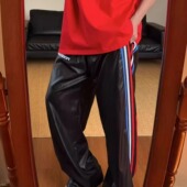 获衣局 脚可收缩松紧彩色拼条运动休闲百搭卫裤 彩条卫裤 裤