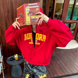 印花连帽拉链短款 球衣 情侣宽松休闲卫衣外套 美式 获衣局