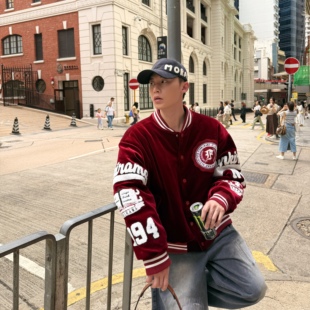 丝绒保暖棒球服夹克情侣外套复古潮 重磅丝绒刺绣冬季 获衣局 美式