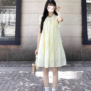 2025新款 正品 连衣裙女夏季 法式 显瘦小个子千金风短 甜美初恋飞飞袖