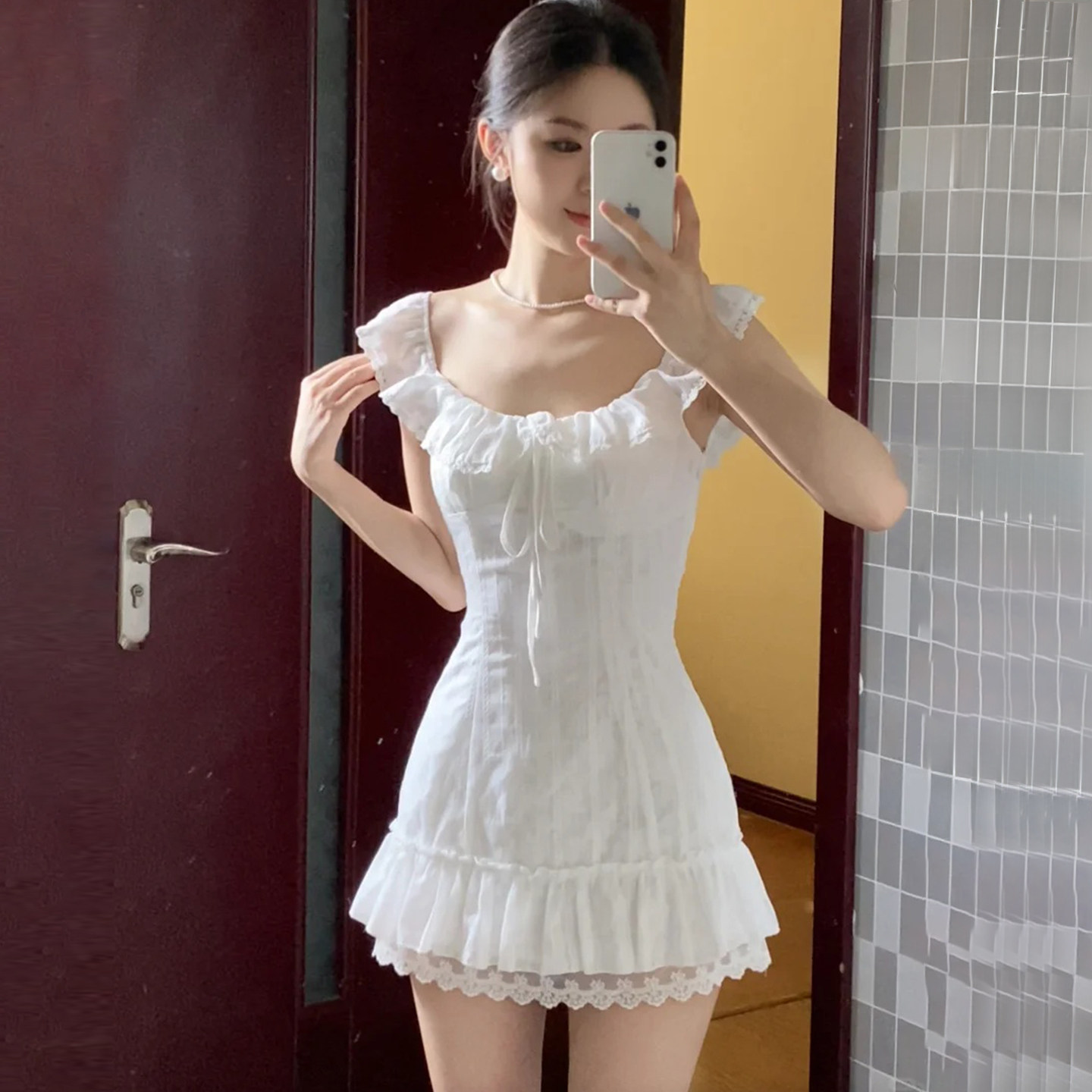 正品白色连衣裙女夏天巨好看夏日绝美小白裙子清纯掐腰裙a字包臀