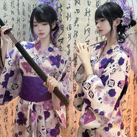"Divine girl in Japanese kimono, fresh photography, retro small shaking sleeves, dark long dress, improved Chinese style kimono girl. thumbnail 8