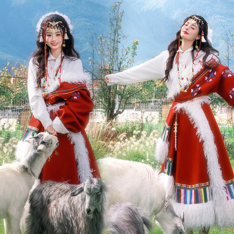 新款藏服藏袍白鹿同款服装云南丽江西藏旅游旅拍摄影民族写真藏服