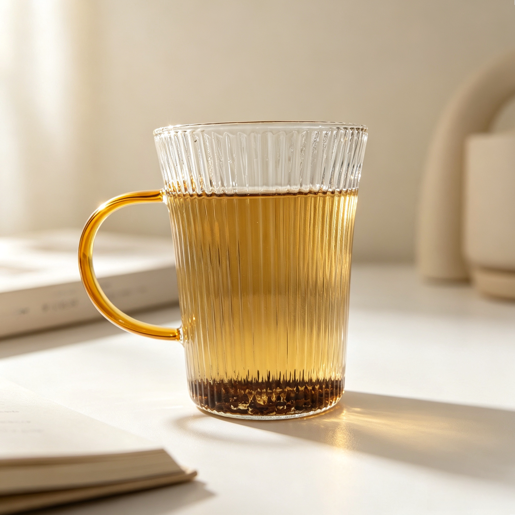 高硼硅竖纹带把隔热玻璃杯